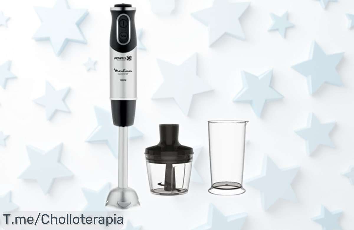 Batidora de mano Moulinex Quickchef potente y con regulador de 10 velocidades turbo ahora rebajada a precio muy bajo incluye accesorios para picar y vaso medidor ¡corre que vuelan estas unidades!