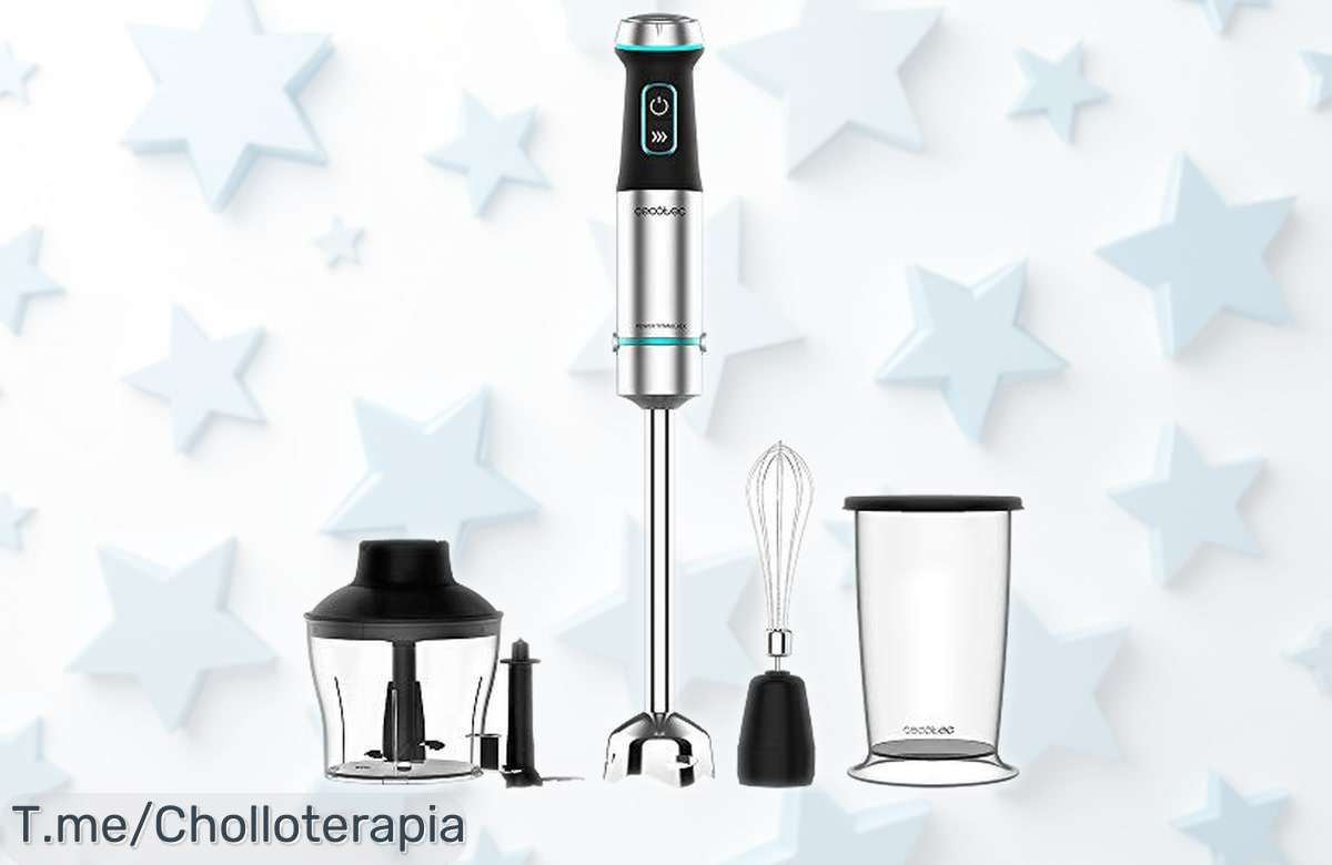 Batidora de mano Power TitanBlack 1200 XL Cecotec con potencia brutal y cuchillas que trituran hielo sin líos precio rebajado chollazo que no dura para siempre ¡date prisa!