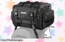 Bolsa moto trasera expandible Enjohos con estuche lluvia y bandolera, máxima capacidad de 40-60L, rebajada con un descuentazo brutal por tiempo limitado ¡Corre que vuelan las unidades!