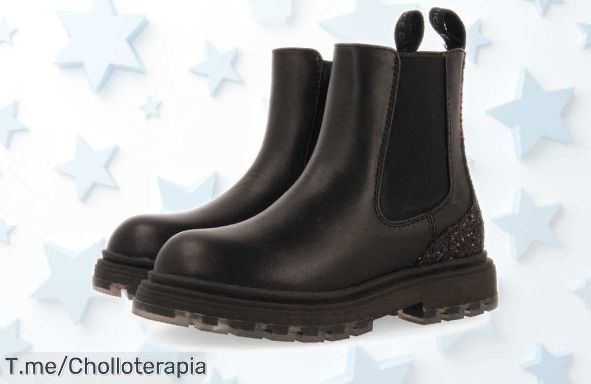Botines Chelsea negros con glitter Gioseppo para niños, diseño único y precio rebajado brillante, un super chollo que vuela rápido ¡no pierdas esta oportunidad limitada!