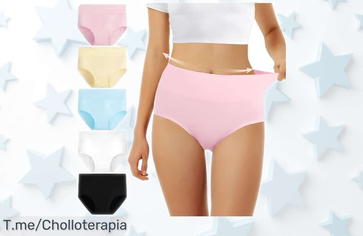 Bragas Falary cintura alta 5 piezas multicolor que realzan sin apretar perfectas para regla, embarazo y postparto con precio rebajado y oferta limitada ¡un super chollo que no dura mucho!