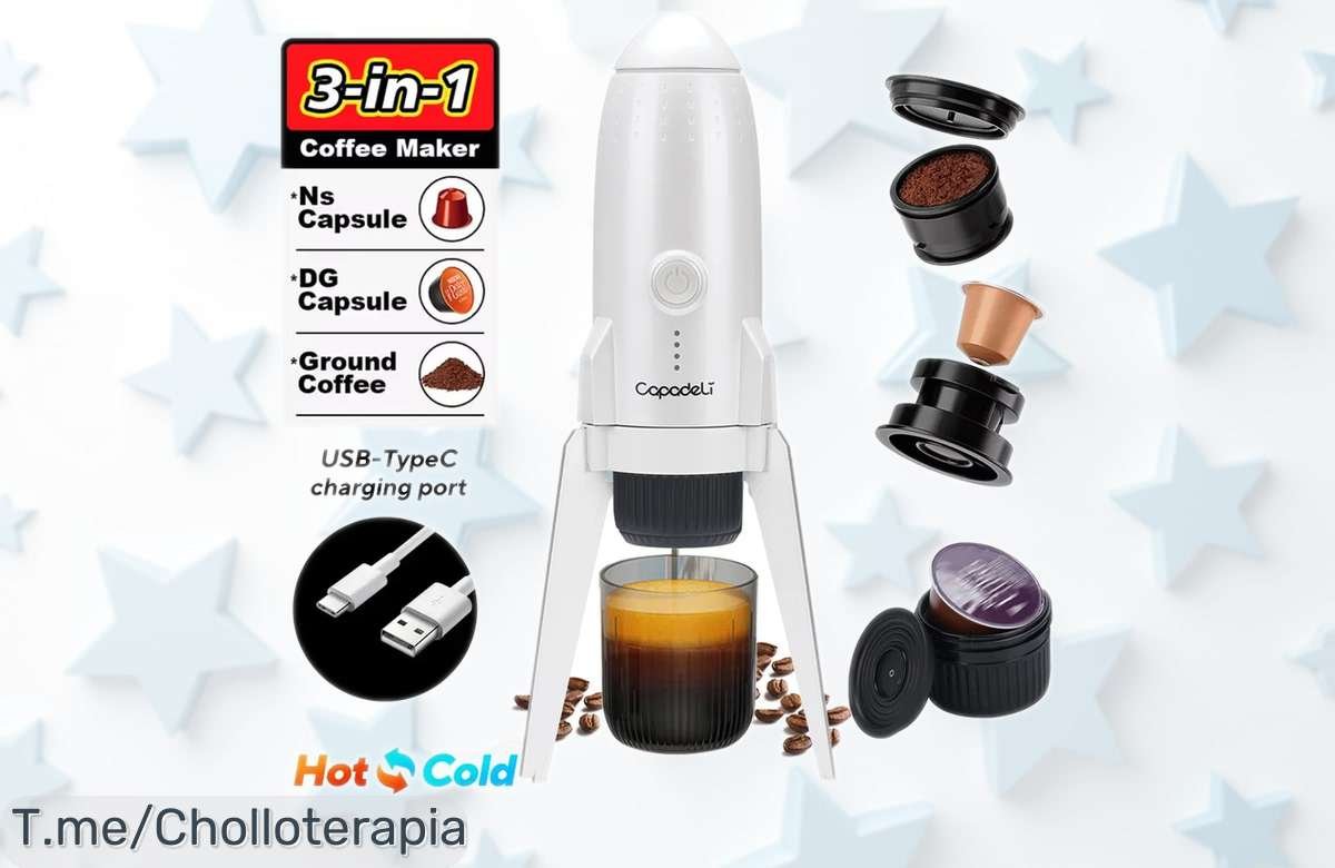 Cafetera expreso portátil 3 en 1 DG NS con autocalentado para café molido y cápsulas, precio rebajadísimo solo por tiempo limitado ¡Disfruta tu café perfecto donde quieras y no dejes escapar este ofertón!
