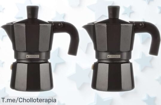 Cafetera italiana Monix Vitro Noir pack 2 con asa antideslizante y limpieza fácil, precio rebajado por tiempo limitado para que disfrutes del mejor café en casa ¡No dejes escapar este super chollo ya!