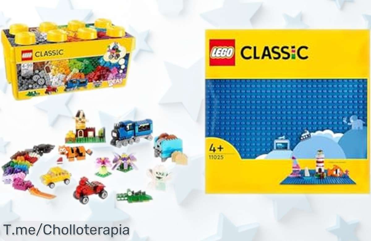 Caja LEGO classic con base azul 32×32 llena de piezas para montar casas, coches y mil historias precio rebajado ¡corre que vuela esta oferta limitada que te está esperando!