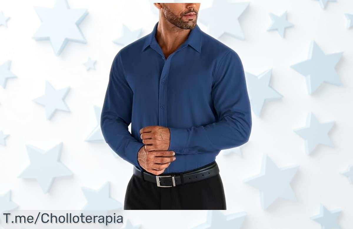 Camisa de hombre Coofandy azul profundo con fácil planchado y sin arrugas, rebajada brutalmente para que luzcas impecable; ¡corre que quedan pocas tallas XL y esta oferta no durará mucho!