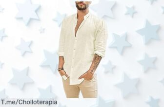 Camisa de lino beige manga larga para hombre con precio rebajado y súper versátil, perfecta para oficina, playa o cualquier plan; un ofertón que se lleva volando ¡no pierdas esta oportunidad ni lo pienses!