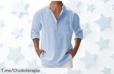 Camisa de lino para hombre manga larga con botones perfecta para verano, rebajada a precio loco que vuela rápido y solo quedan unidades limitadas ¡Consigue ya este ofertón antes de que desaparezca!