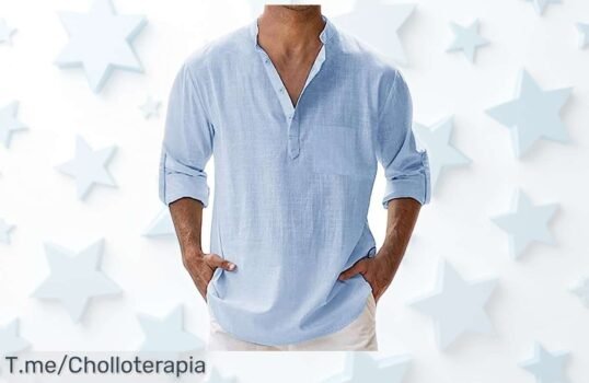 Camisa de lino para hombre manga larga con botones perfecta para verano, rebajada a precio loco que vuela rápido y solo quedan unidades limitadas ¡Consigue ya este ofertón antes de que desaparezca!