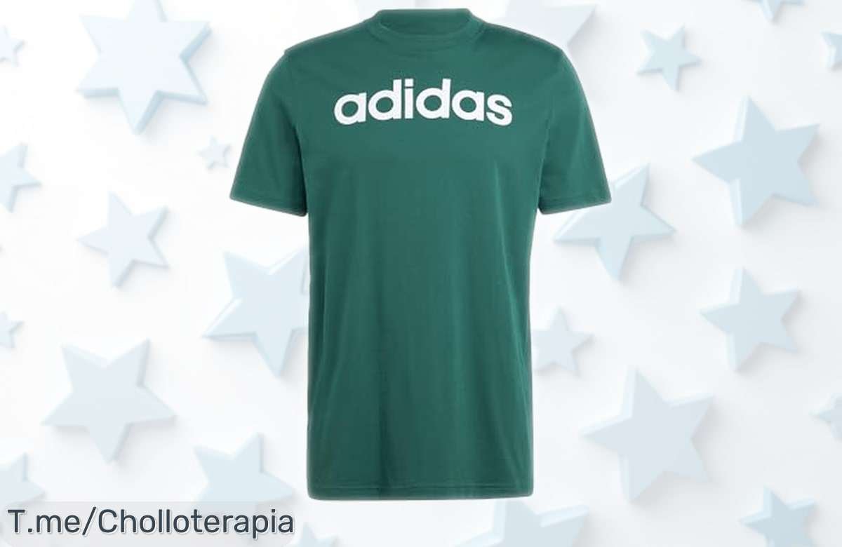 Camiseta adidas Essentials para hombre en verde 100% algodón con logo bordado caída de precio brutal y super chollo exclusivo elige talla menos y cómprala ya antes que desaparezca la oferta