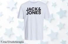 Camiseta blanca slim fit Jack & Jones con estampado negro que no pasa desapercibida rebajada a precio loco ¡solo quedan pocas! corre que se agota rápido