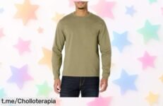Camiseta pesada de manga larga Amazon Essentials con tela gruesa y corte amplio, super chollo que resiste todo y te deja mover sin líos, precio rebajado solo por poco tiempo ¡date prisa antes que se termine este ofertón!