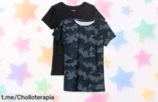 Camisetas elásticas Amazon Essentials en negro y azul marino diseño moderno más larga para entrenar sin límites con precio rebajado super chollo que se agota rápido ¡hazte ya con las 2 unidades antes de que desaparezcan!