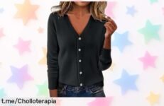 Cárdigan de punto para mujer con cuello en V y botón, rebajado a precio loco; diseño elegante ideal para otoño que no puedes dejar escapar ¡corre que quedan pocas unidades!