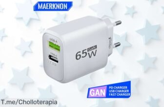 Cargador USB 65W GaN tipo C para carga rapidísima compatible con iPhone 15 y Xiaomi a precio rebajado imperdible, conecta y olvida la espera; super chollo limitado que vuela ¡dale ya!