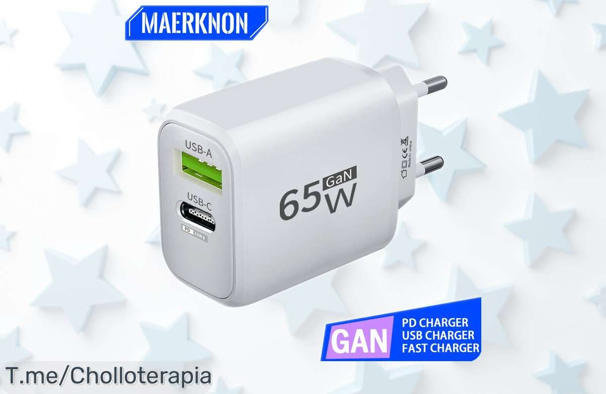 Cargador USB 65W GaN tipo C para carga rapidísima compatible con iPhone 15 y Xiaomi a precio rebajado imperdible, conecta y olvida la espera; super chollo limitado que vuela ¡dale ya!