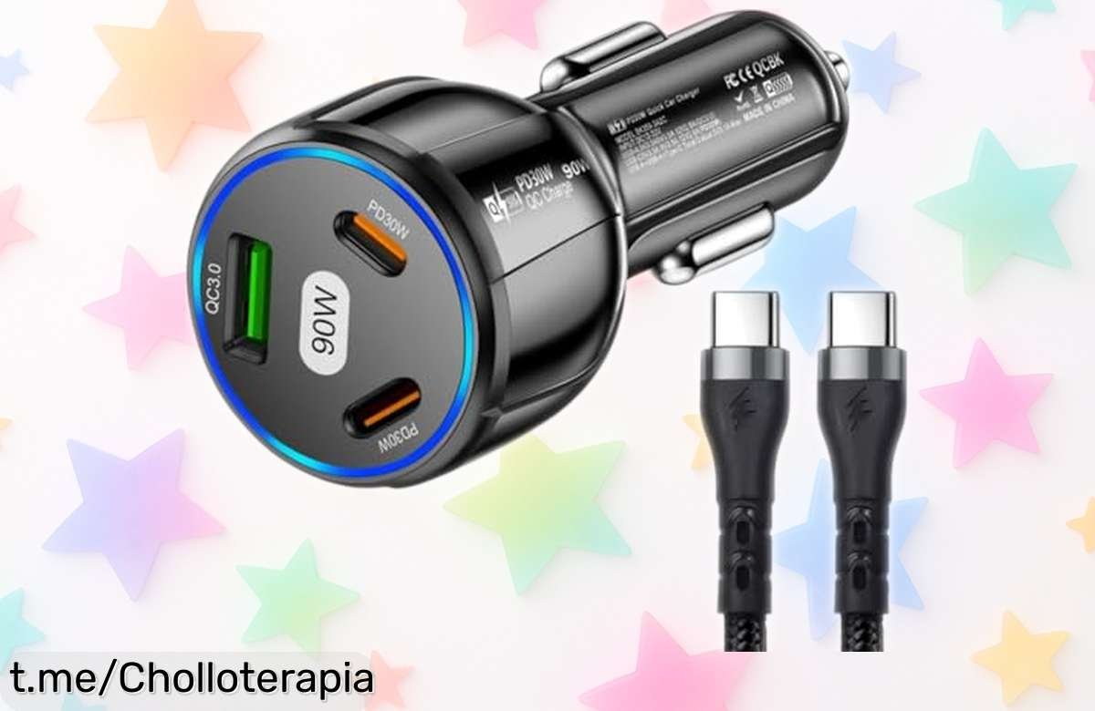 Cargador de coche 3 en 1 de 90W súper potente para cargar tres dispositivos al mismo tiempo con carga rapidísima ideal para iPhone y Samsung precio rebajado que no dura siempre ¡corre antes que se agoten!