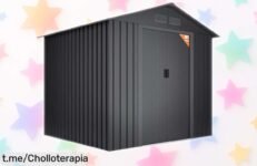 Caseta metálica Wasabi 5,27m² con puerta corredera y techo impermeable precio rebajado súper chollo que no se repite consigue tu espacio seguro y seco ¡Corre antes de que vuelen!