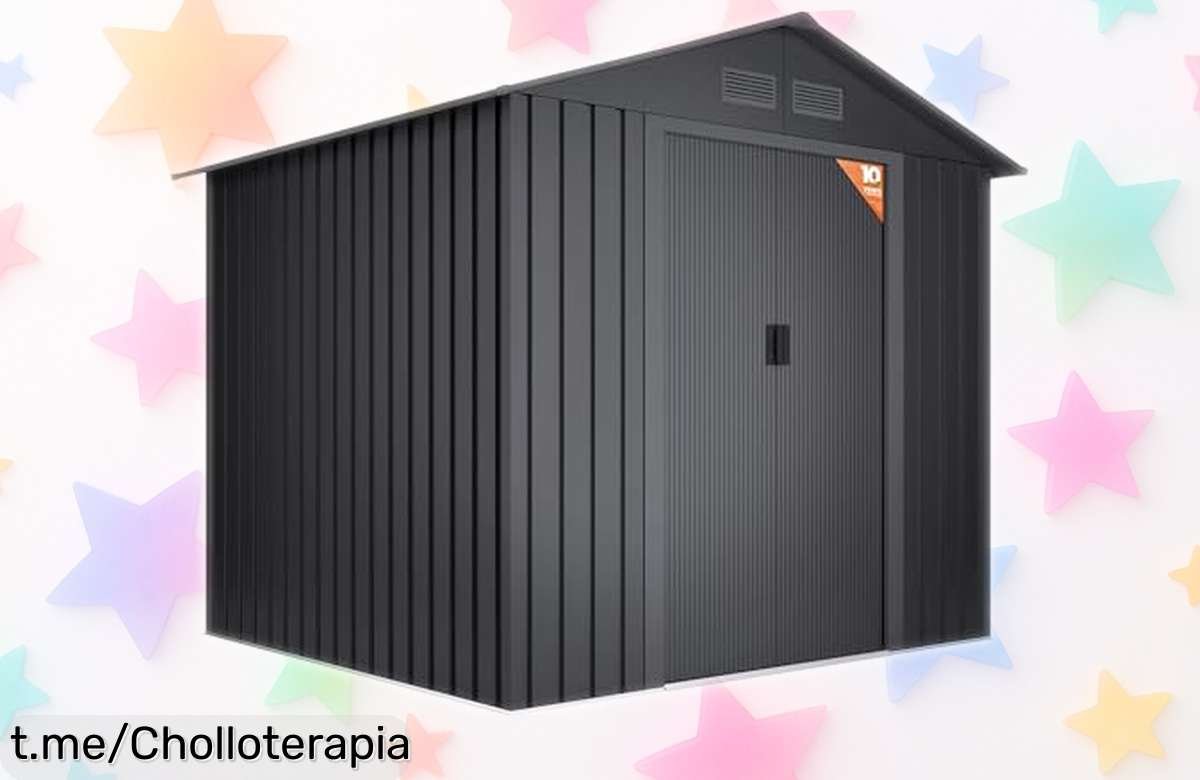 Caseta metálica Wasabi 5,27m² con puerta corredera y techo impermeable precio rebajado súper chollo que no se repite consigue tu espacio seguro y seco ¡Corre antes de que vuelen!