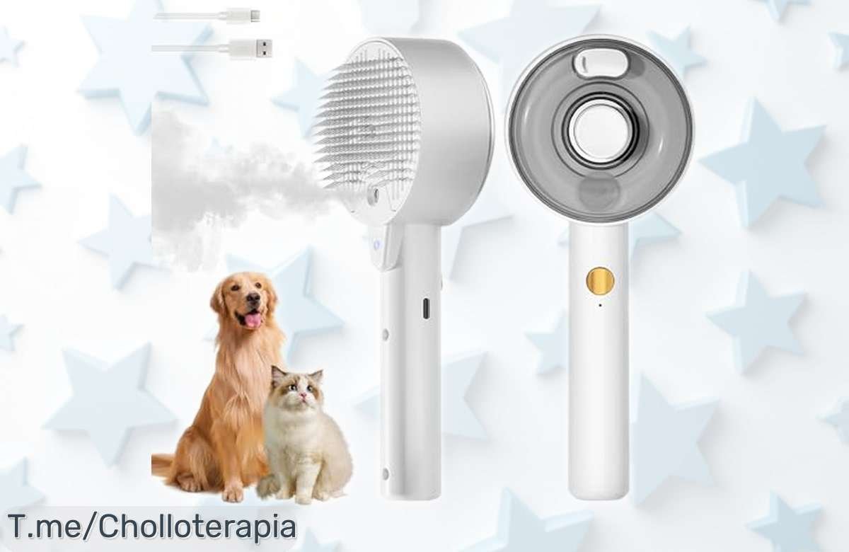 Cepillo vapor 4 en 1 para gatos que elimina pelo y nudos mientras masajea, con limpieza rápida y control antiestático; rebajado solo por poco tiempo ¡se lleva este super chollo antes de que desaparezca!