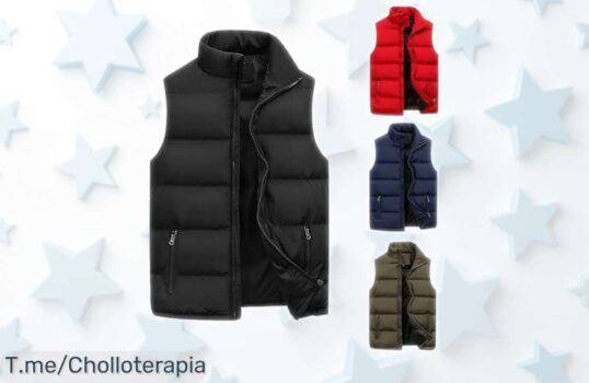 Chaleco acolchado ligero y cálido para hombre con cuello alto de plumón, precio rebajado que no durará mucho; perfecto para tus escapadas al aire libre, ¡date prisa antes de que vuelen las pocas unidades disponibles!