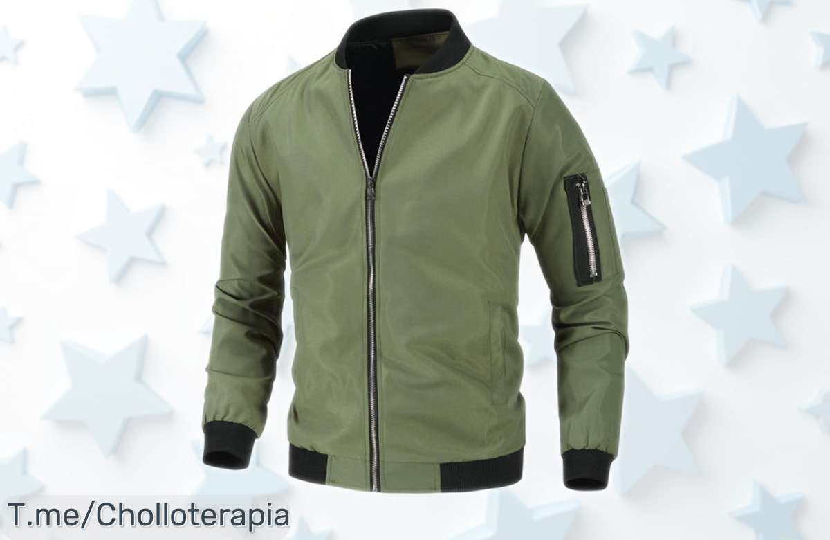 Chaqueta bomber para hombre con cierre cremallera y tejido poliéster, precio rebajado que no podrás creer, un super chollo exclusivo por tiempo limitado ¡corre antes de que se acabe!