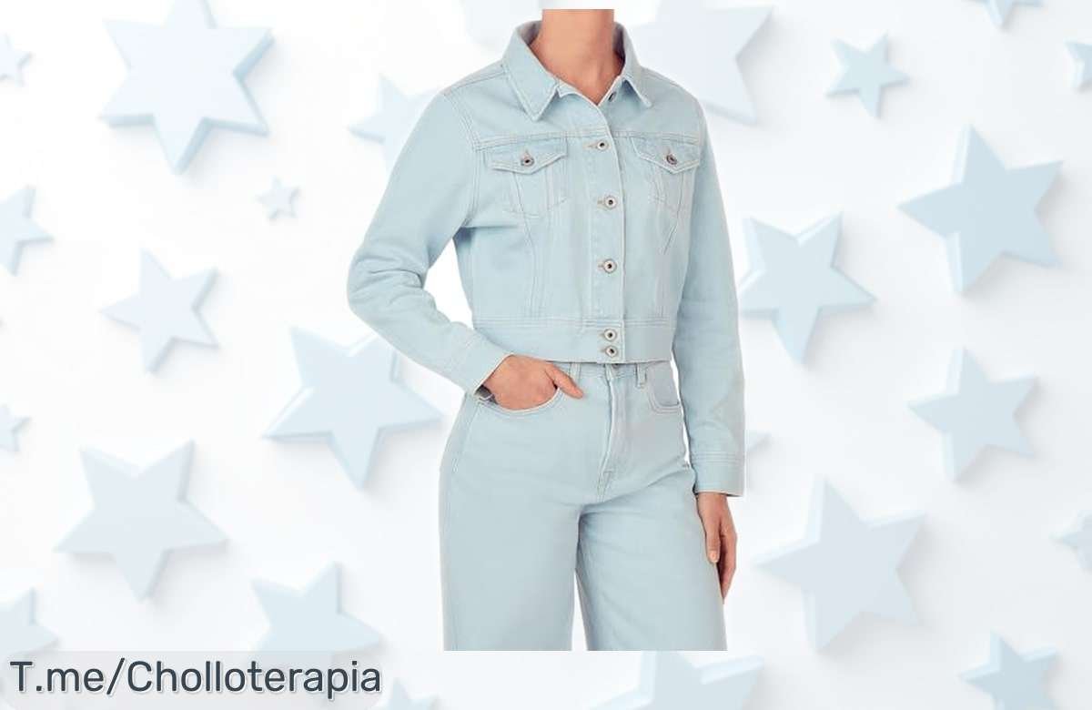 Chaqueta cropped en azul denim Pepe Jeans con calidad top y resistencia brutal rebajada, un ofertón irrepetible para lucir estilo único hoy mismo ¡No dejes que se escape esta caída de precio limitada!