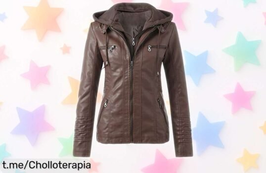 Chaqueta de cuero para mujer L9WEI con capucha en marrón, ideal para otoño y motoristas que buscan estilo y resistencia; precio rebajado a un nivel increíble, oferta limitada – ¡no la dejes escapar o será tarde!