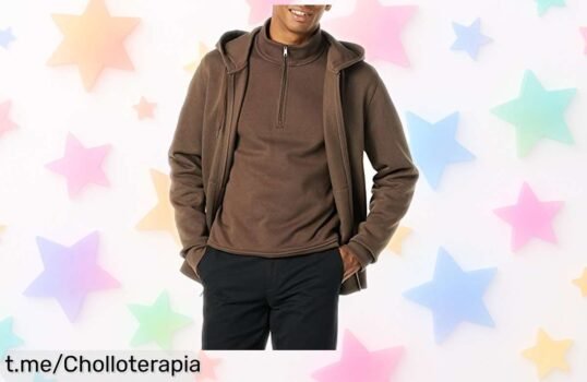 Chaqueta de felpa Amazon Essentials para hombre con cremallera completa y corte relajado que realza tu figura, diseño marrón medio y precio rebajado a un nivel nunca visto; solo quedan pocas unidades, ¡no dejes escapar este ofertón!