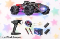 Coche teledirigido todoterreno Evary 1:12 con motor potente, luces y chasis metálico que vuela a 48 km-h; doble batería para casi una hora de diversión sin parar, ¡descuento brutal por tiempo limitado que no puedes dejar escapar!