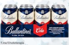 Cócteles ready Ballantine’s Whisky y Cola 12x250 ml con sabor dulce a vainilla y toque floral, precio rebajado ahora en un ofertón imposible de perder solo por tiempo limitado ¡dale alegría a tus momentos ya!