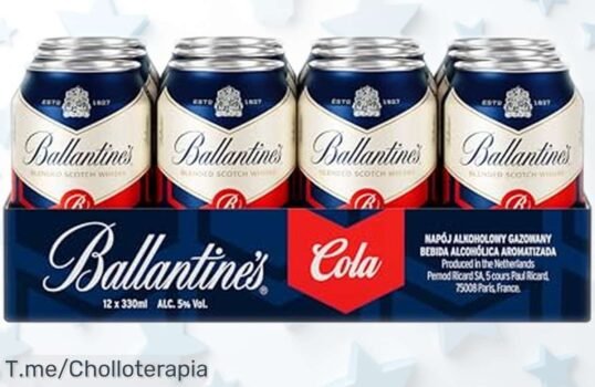 Cócteles ready Ballantine’s Whisky y Cola 12x250 ml con sabor dulce a vainilla y toque floral, precio rebajado ahora en un ofertón imposible de perder solo por tiempo limitado ¡dale alegría a tus momentos ya!
