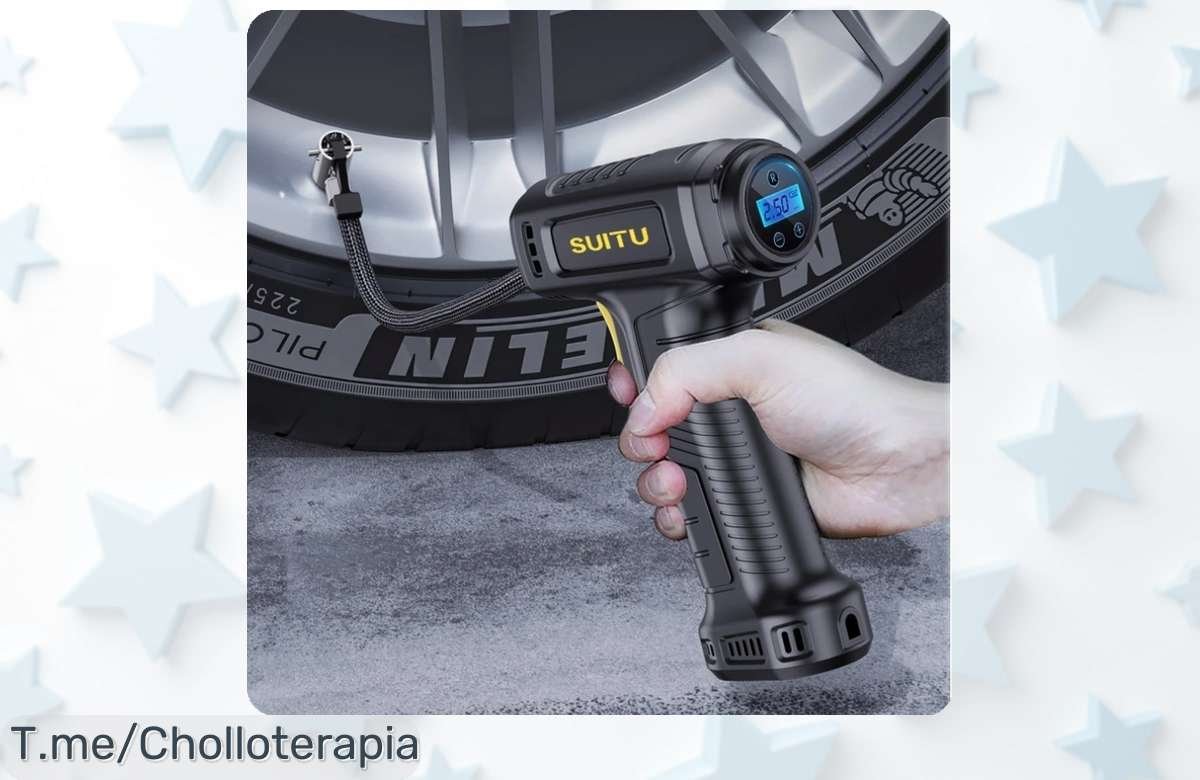 Compresor portátil para coche con pantalla digital y 120W, rebajado a precio loco para inflar rápido y sin líos tus ruedas ¡Corre que vuelan estas unidades, no pierdas esta oferta brutal!