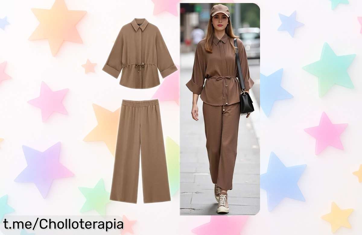 Conjunto pantalón y blusa kimono para mujer con cintura elástica y mangas largas, caída de precio brutal que te hará estrenar estilo esta primavera corre porque este super chollo vuela rápido