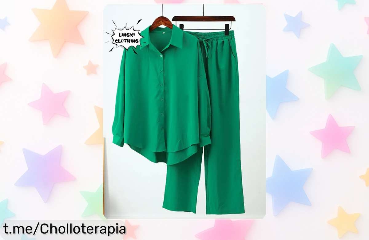 Conjunto verano mujer 2 piezas con camisa holgada y pantalón ancho diseño arrugado tendencia precio rebajado súper chollo que no dura¡Corre antes que vuelen!