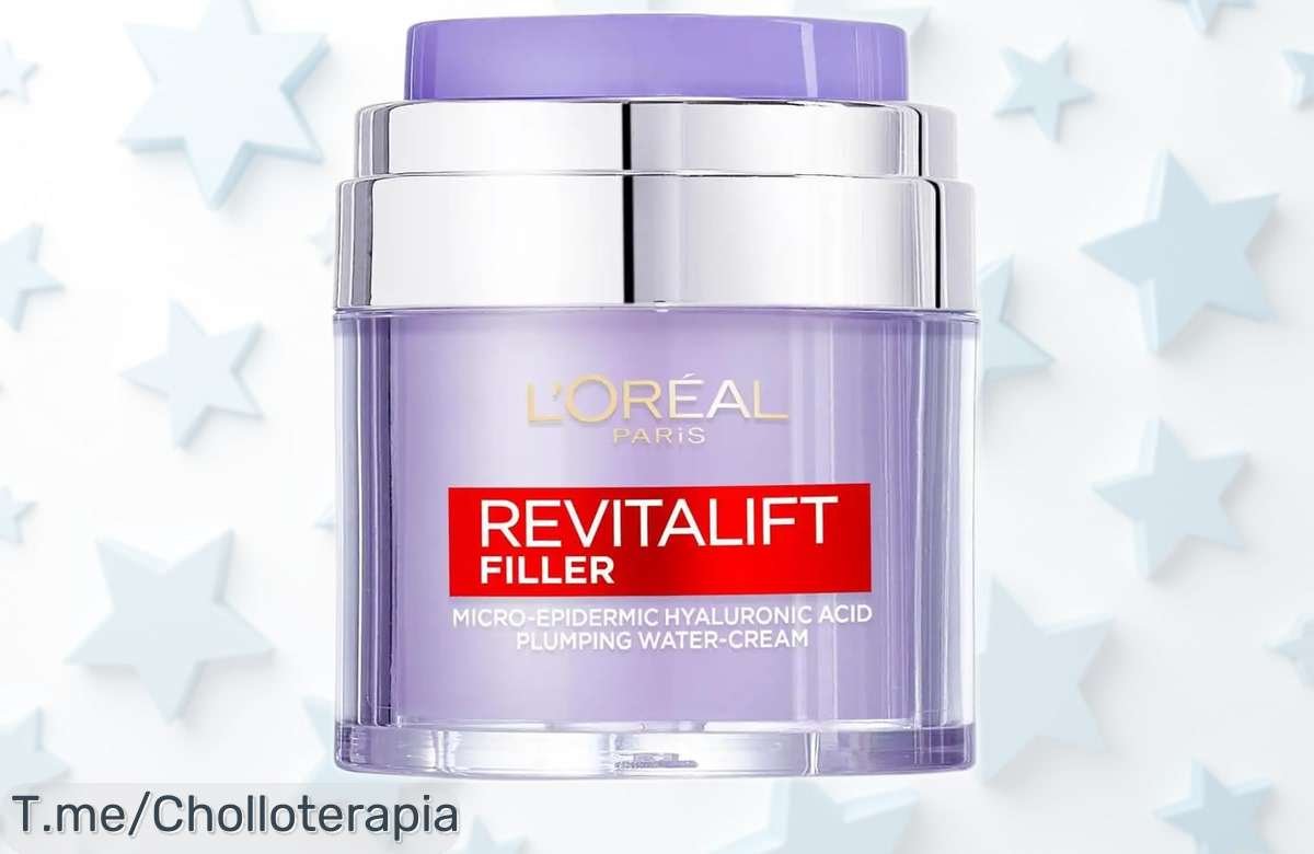 Crema revitalift filler de L’Oréal Paris con ácido hialurónico y SPF50 súper hidratante que combate arrugas 8h piel protegida y jugosita precio rebajado solo por poco ¡date prisa, las unidades vuelan!
