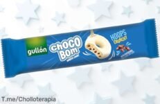 Crujientes galletas Gullón Choco Bom Hoops con irresistible chocolate blanco precio rebajado para que disfrutes ya este super chollo único en sabor y textura ¡aprovecha antes de que se agoten!