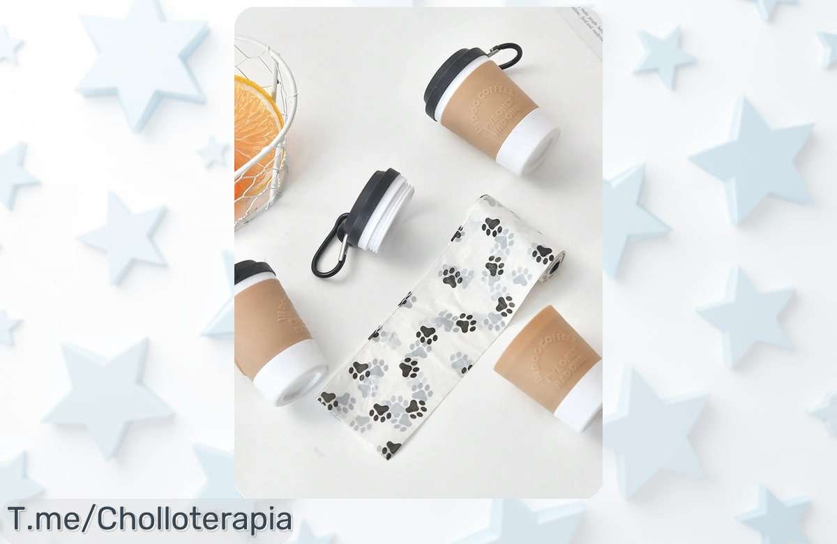 Dispenser original para bolsas de caca con forma de taza de café, práctico y divertido para tus paseos con perro, ahora rebajado a precio muy bajo ¡Quedan pocas unidades, corre que se va este ofertón!