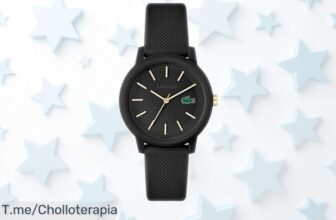 Elegante reloj Lacoste analógico con correa de silicona y detalles dorados, precio rebajado que vuela rápido, resistente al agua perfecto para tu día a día ¡no pierdas el super chollo antes de que desaparezca!