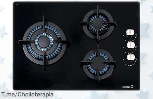 Encimera de gas Cata CCI 5003 BK en cristal negro con tres quemadores potentes y encendido electrónico a precio rebajado, una oferta brutal que no puedes dejar pasar, cocina seguro y rápido ¡Date prisa antes de que vuelen!