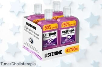 Enjuague bucal Listerine cuidado total 4x750 ml con protección completa y 10 beneficios ¡precio rebajado que no se repite, un súper chollo para lucir sonrisa limpia y fresca ahora!