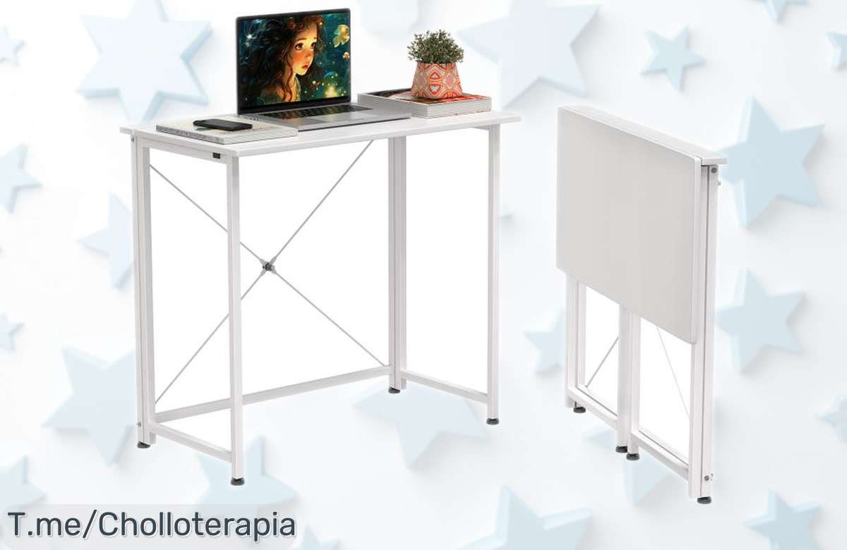 Escritorio plegable pequeño Rynview perfectísimo para ahorrar espacio, precio rebajado que te hará cogerlo ya mismo y poner orden sin complicaciones en oficina o dormitorio, chollazo con oferta limitada ¡no lo dejes escapar!