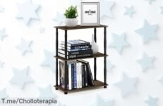 Estante de exhibición Furinno nogal-negro con diseño moderno y resistente que aguanta hasta 9 kg cada balda, ahora a un precio rebajado brutal ¡date prisa que vuelan las unidades en esta oferta única!