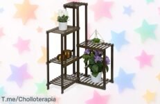 Estantería de bambú Relaxdays con 6 baldas para plantas ideal para rincones, diseño alto y natural, precio rebajado espectacular que dura poco ¡hazte con este super chollo antes de que desaparezca!