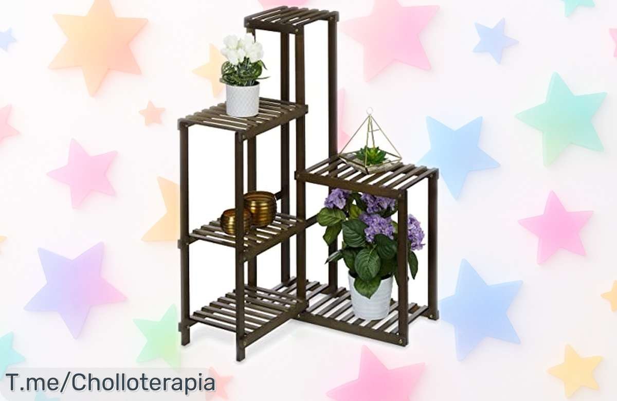 Estantería de bambú Relaxdays con 6 baldas para plantas ideal para rincones, diseño alto y natural, precio rebajado espectacular que dura poco ¡hazte con este super chollo antes de que desaparezca!