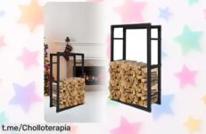 Estantería para leña Joparri en metal negro, súper resistente y apilable, ahora con precio rebajado irresistible solo por tiempo limitado ¡No pierdas este ofertón que te hará guardar la leña como un pro!