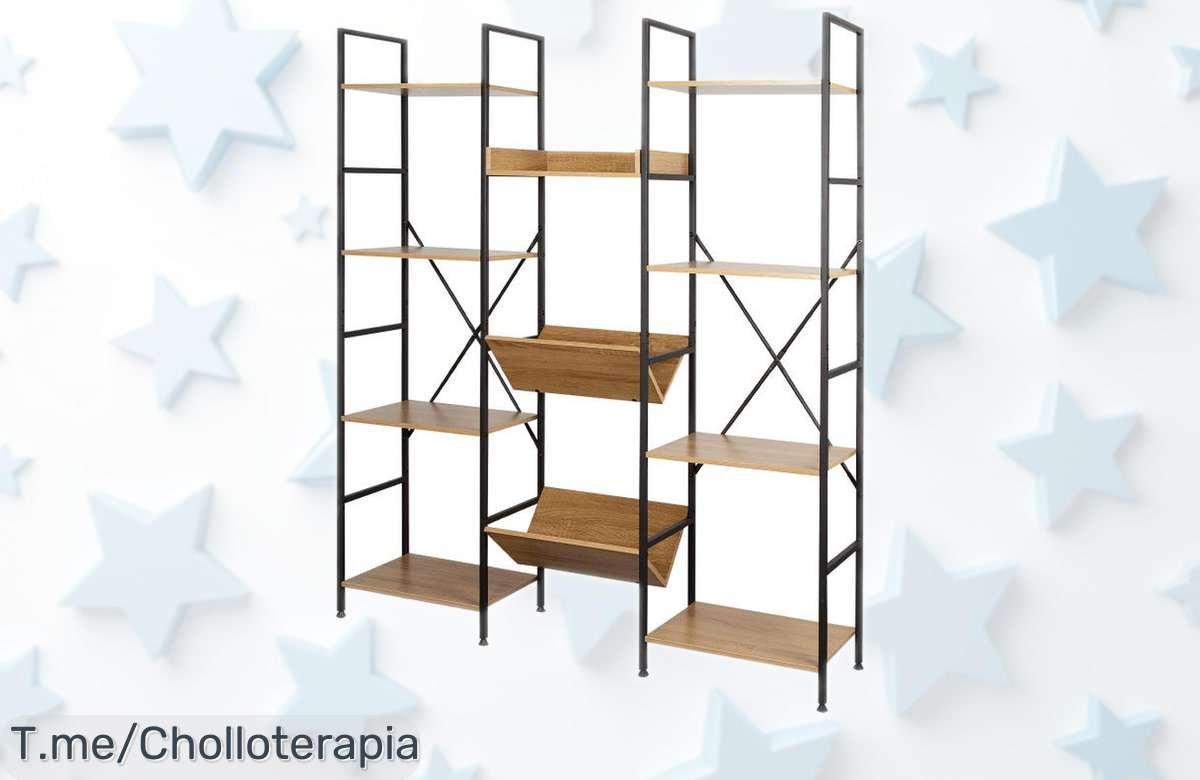 Estantería robusta Max Home de acero y madera con nivelación súper estable precio rebajado en oferta limitada el chollo que tu salón merece no lo pienses más llévate esta ganga antes que se acabe