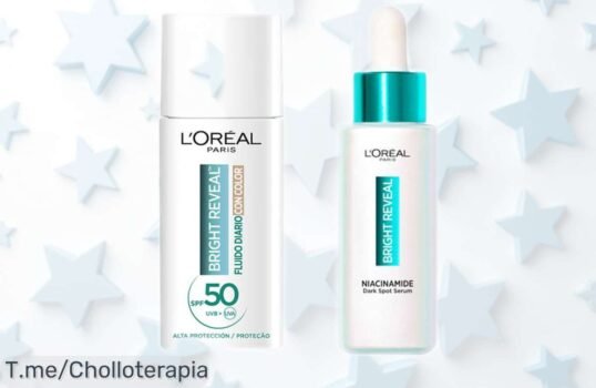 Fluido diario con color y niacinamida L'Oreal Paris SPF50 plus serum anti-manchas Bright Reveal en pack rebajado un super chollo para lucir una piel radiante sin manchas ¡aprovéchalo ya, que se acaba rápido!