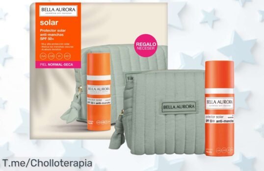 Fluido solar Bella Aurora SPF50+ para piel normal-seca con alta protección antimanchas, pack 50 ml + neceser a precio rebajado ¡Consigue ya este super chollo único y no dejes que se agote!