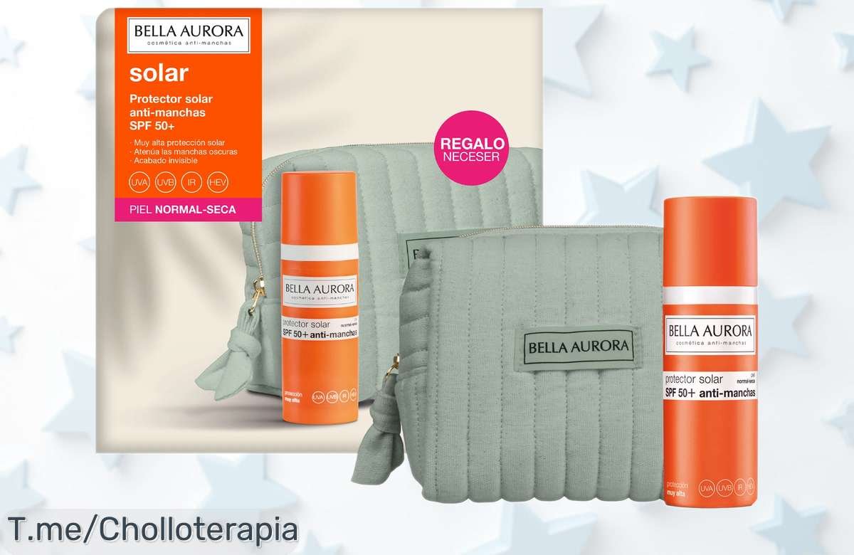 Fluido solar Bella Aurora SPF50+ para piel normal-seca con alta protección antimanchas, pack 50 ml + neceser a precio rebajado ¡Consigue ya este super chollo único y no dejes que se agote!