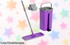 Fregona con cubo escurridor súper estable y mango resistente ideal para cuidar tu espalda, incluye 3 almohadillas reutilizables a un precio rebajado que no querrás dejar pasar ¡corre que vuela este super chollo!